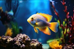 A beautiful fish and aquarium background.AI Generative photo