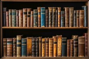 Old books in a shelf background.AI Generative photo