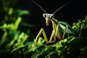 un Orando mantis en un planta.ai generativo foto