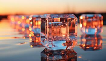 Ice Cubes in Light Sky-Blue and Orange AI generated photo