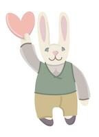 Cute hare with heart. Vector isolated illustration