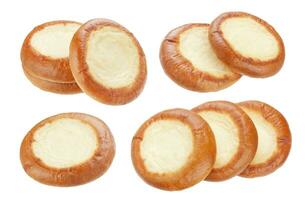 Vatrushka isolated on white background, russian cheesecake or sour cream bun photo