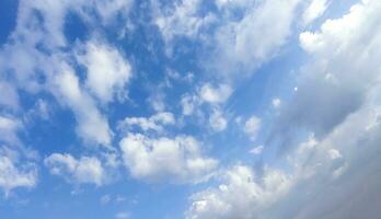 a blue sky with clouds and a few clouds, Blue sky, white cloud time lapse of clouds in the sky, the sun shines through the clouds in this photo, dramatic sky clouds photo