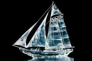 Masterpiece ice sculpture in the shape of a sailboat isolated on a white background photo