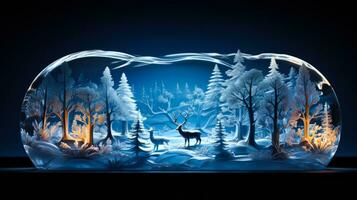 Festive winter scene ice sculpture centerpiece glowing isolated on a gradient background photo