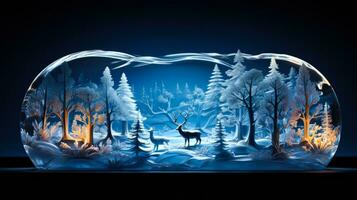 Festive winter scene ice sculpture centerpiece glowing isolated on a gradient background photo