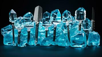 Ice sculpting tools meticulously arranged isolated on a gradient background photo