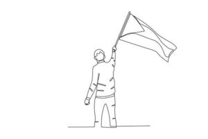 Back view of a man holding a Palestinian flag vector