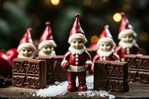 artesano chocolate elfos con caramelo caña accesorios Navidad ajuste antecedentes con vacío espacio para texto foto