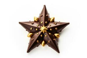 Chocolate Bethlehem star with golden edible decorations for Christmas isolated on a white background photo