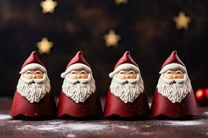 artesano chocolate santas mano decorado para Navidad antecedentes con vacío espacio para texto foto