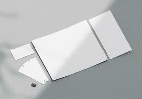 realistic blank 3 fold, bifold brochure, business card and color card, suitable for brochure design presentations. photo