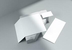 realistic blank bi-fold brochure and color card, suitable for brochure design presentations. photo