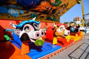 a carnival ride with cow heads on it photo
