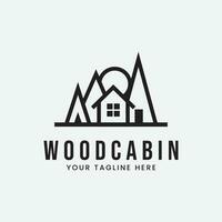wood cabin with sun and home vector logo design icon template