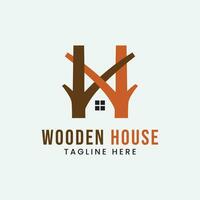 wooden house vector logo design icon template