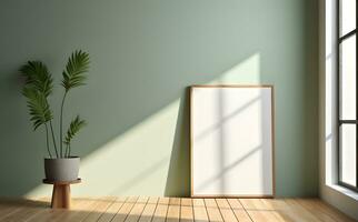 Frame mockup in minimalist decorated interior background, 3d render. ai generative photo