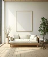 Frame mockup in minimalist decorated interior background, 3d render. ai generative photo