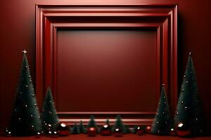 christmas frame with red and gold decorations on a green background. generative ai photo