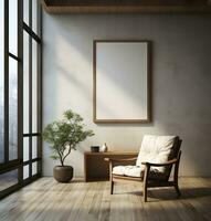 Frame mockup in minimalist decorated interior background, 3d render. ai generative photo