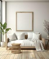 Frame mockup in minimalist decorated interior background, 3d render. ai generative photo