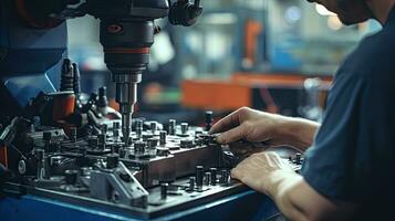 Car mechanic working in auto repair shop. Auto service industry. Automotive manufacturing. Generative AI photo
