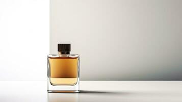 Perfume bottle mockup on white background. Generative AI photo