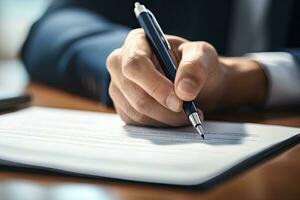 Close-up of a businessman signing a contract. Business concept.  Generative AI photo