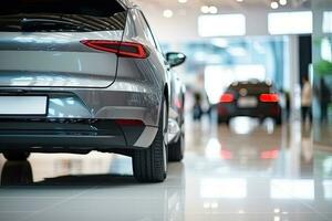 Modern car in showroom. Car close-up. Automotive industry. Generative AI photo