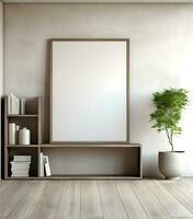 Frame mockup in minimalist decorated interior background, 3d render. ai generative photo