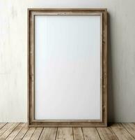 Old wooden frame mockup close up on white wall, 3d render. AI Generative photo