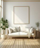 Frame mockup in minimalist decorated interior background, 3d render. ai generative photo