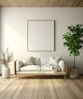 Frame mockup in minimalist decorated interior background, 3d render. ai generative photo