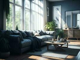 Modern living room interior - AI Generative photo