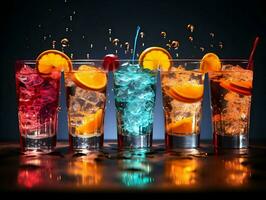 Glasses with a juice and ice light background. High quality. AI Generative photo