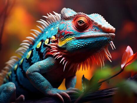 Side view of animal lizard in nature multi-colored and close up. High-resolution. AI Generative photo