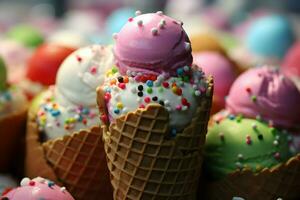 Pink ice cream photo. High quality. AI Generative photo