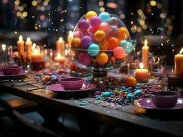 Bright colorful festive table. High quality. AI Generative photo