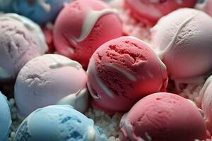 Close-up photo icecream balls. High-resolution. AI Generative