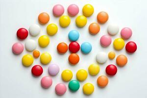 Photo of candies on a white background minimalism. High-resolution. AI Generative