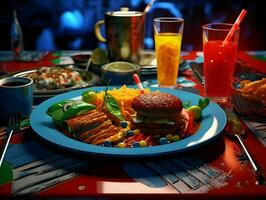 American cuisine on the table. High-resolution. AI Generative photo