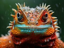 Front view of animal lizard in nature multi-colored and close up. High quality. AI Generative photo