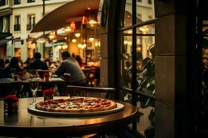 foto de un italiano restaurante con Pizza. alta resolución. ai generativo