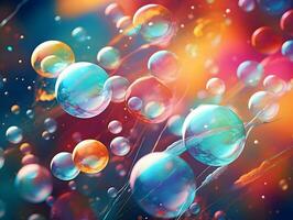 Abstract desktop wallpaper background with flying bubbles. High-resolution. AI Generative photo