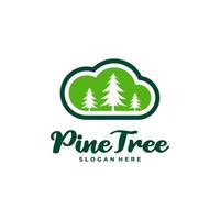 Pine Tree with Cloud logo design vector. Creative Pine Tree logo concepts template vector