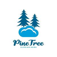 Pine Tree with Cloud logo design vector. Creative Pine Tree logo concepts template vector