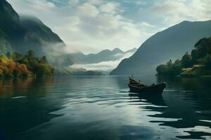 cinematográfico Disparo de el lago en el montaña. alto calidad. ai generativo foto