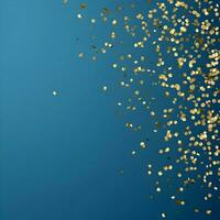 Blue flat background with gold confetti on the blue background. High quality. AI Generative photo