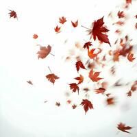 Hundreds of autumn leaves fall and fly on a white background. High-resolution. AI Generative photo