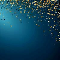 Blue flat background with gold confetti on the blue background. High-resolution. AI Generative photo